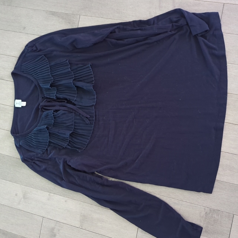 Tristan Dark Blue Ruffled Blouse Large